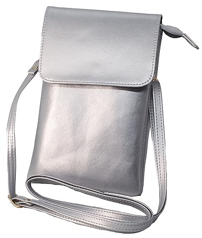 BAWAKO Damen Umhängetasche PU Leder, schicke Schultertasche mit Reißverschluss Damen und Mädchen, tragbar kleine Handtasche (Silber)