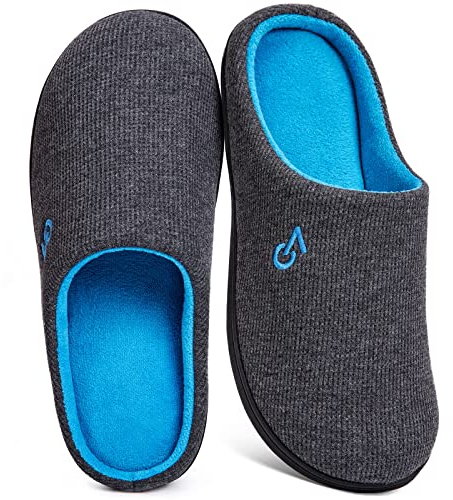 VeraCosy Herren Zweifarbige Hausschuhe Memory Schaum Pantoffeln,Grau Blau,43.5 EU