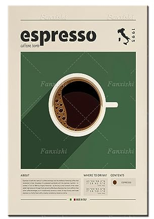 TANYANG Espresso-Poster, Kaffeedruck, Italienischer Kaffee, Retro-Poster, Einweihungsgeschenk, Küchendekor, Poster Aus Der Mitte Des Jahrhunderts, Minimalistischer Druck 50X70Cm Kein Rahmen