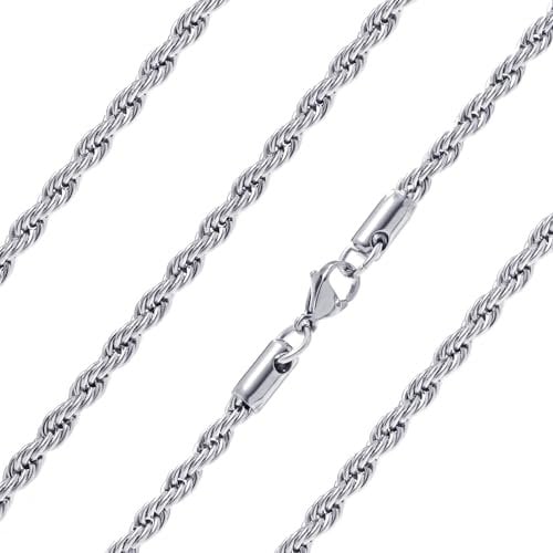 Ardú Mens Rope Chain - 18 inch, 4mm Stainless Steel | Waterproof & Tarnish Resistant | Heavy Jewellery for Men