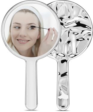 MisFun Miroir a Main, Petit Miroir, Miroir Portable, Miroir Maquillage avec Poignée, Miroir Voyage, Miroir Coiffeur, pour Maquillage, Coupe de Cheveux, Soins du Visage, Rasage (Rond, 9x16CM)