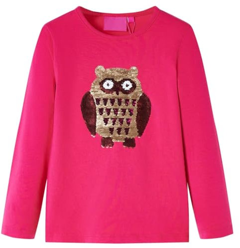 Kinder-Langarmshirt mit Eulen-Aufdruck Pullover Sweatshirt T-Shirt Knallrosa 92