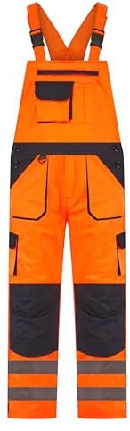 LABEL APPAREL Men's Hi Vis Bib & Brace Workwear Dungarees Adjustable Straps Work Dungarees For Men, Orange/Navy Colour, Size- XL