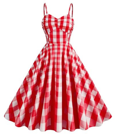 Robe midi rétro à Carreaux rayés, Taille Haute, en Coton, à Carreaux Rouges et Blancs, XXL
