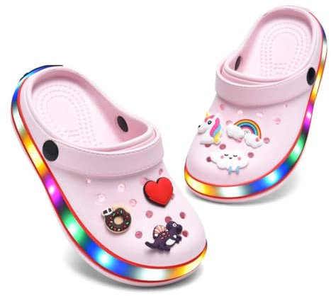 VIYEAR Kinder Jungen Mädchen LED Clogs Süße leichte Sommer Hausschuhe Garden Beach Sandalen, 28 EU, Hellrosa