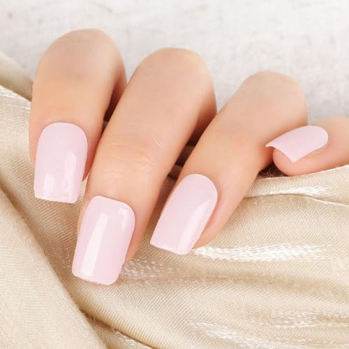 20pcs Semi Cured Gel Nail Strips Gel Nails Stickers Nail Wraps Soft Self Adhesive Pastel Pink Gel Nail Strips Fingers UV Light Required (Pastel Pink)