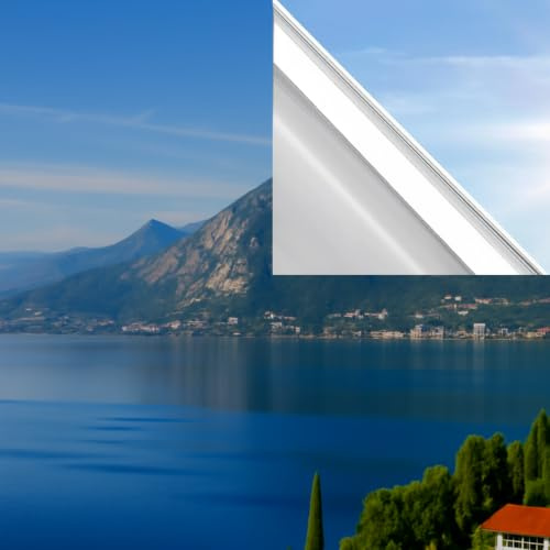 Pellicola Specchio per Finestre (30 x 200) MISURE GRANDI - CON COLLA Oscurante Privacy Riflettente Unidirezionale 99% Anti-UV Controllo del Calore Ufficio Casa vetri (Argento-Adesiva SENZA colla)