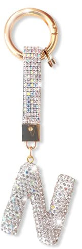 ZVRSUA Porte-clés Alphabet Diamant Argenté Femme, Mignon et Brillant,Clés de Voiture Accessoire de sac à dos, Cadeaux Personnalisés(N)