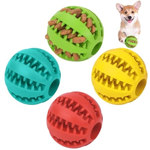 flintronic 4pcs Dog Toy Ball,Natural Rubber Doged Food Treat Balls with Mint Flavour,Feeder Balled Dogs Puzzle Toy Doging Tooth Cleaning Toy Balling,Interactive Dog Toys/5 CM