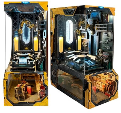 DIY Book Nook Kit Automobile Workshop - Cyberpunk Style Mechanische Garage 3D Puzzle, handgefertigte Buchstütze für Erwachsene