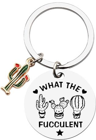 ShiQiao Spl Funny Succulent Gifts for Succulent Plant Lover What The Fucculent Keyring for Women Men Birthday Christmas Crazy Plant Lady Gift for Best Friend Mum Sister Cactus Keychain