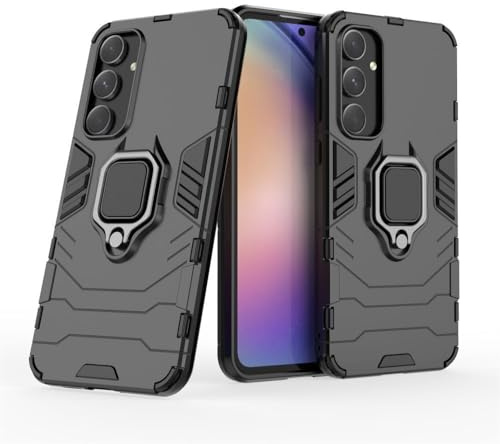 Hülle Handyhülle Kompatibel mit Samsung Galaxy A55 | Handyhülle Stoßfest 360° Drehbarer Ring Ständer TPU Silikon Back Cover | Schwarz