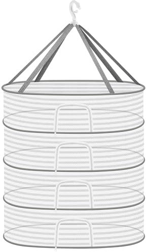 Coopache Kräuter Trocknen Weiß 4 Lagig, Kräutertrockner Hängend mit S-förmige Haken, Zipper Plant Drying Rack, Mesh Trockennetz für Kräuter, Pflanze, Fleisch, Blumen, Zwiebeln