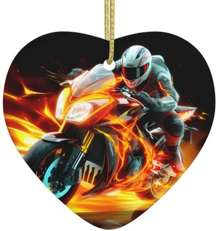 Coole Motorrad-Keramik-Weihnachtsbaumschmuck, herzförmig, Familien-Neujahrs-Souvenirs für Versammlungen