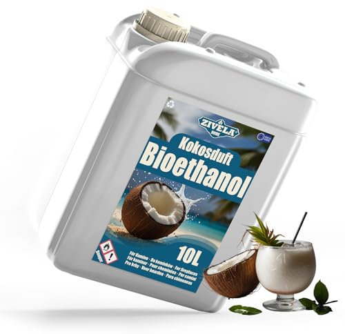Bioetanol 96,6% 10L | Bio Alcohol Coco Aroma 96,6% 10L | Bioetanol para chimenea, chimenea de mesa, chimenea de bioetanol | Bioetanol Coco Aroma | Combustión limpia, sin humo, llama viva