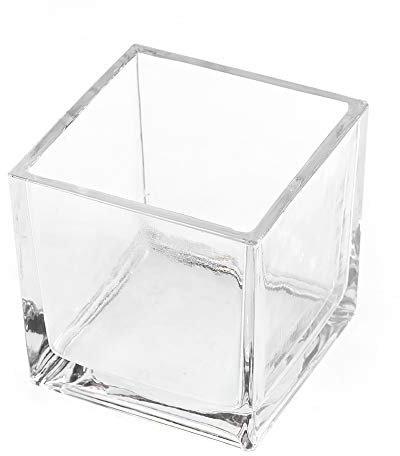 CYS EXCEL Jarrón cuadrado de cristal de 5 x 5 x 5 pulgadas | Centro de mesa cuadrado de flores de boda | Portavelas de cristal cúbico