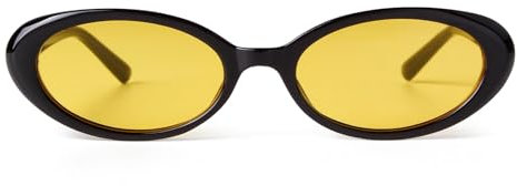 Laurinny 90er Retro Sonnenbrille für Damen Herren Kleine Schmal Retro Oval Sonnenbrille Gläser(Schwarz/Gelb)