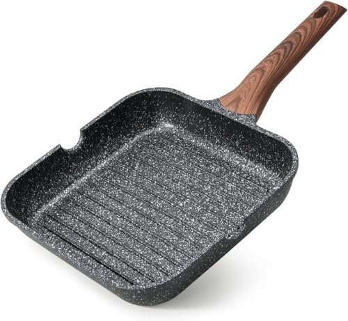 Kordisen Nonstick Griddle Pan for Induction Hob, 24cm Square Grill Pan for Indoor Cooking, Healthy Coating Steak Skillet with Pour Spouts, PFOA Free, White