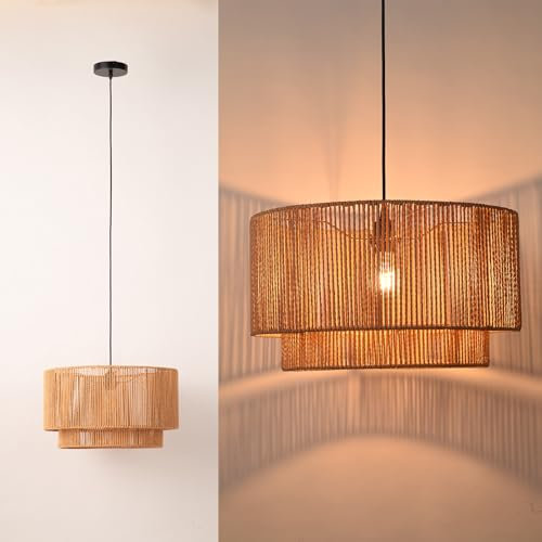 Alpinaluz Lámpara de Techo Colgante Ø45 cm – Pantalla de Cuerda de Yute Natural Tejida a Mano – Estilo Nórdico Boho – Cable y Florón Negros – Casquillo E27 para Salón, Comedor o Dormitorio