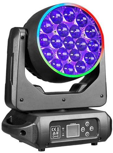 Professionelles Moving Head Bühnenlicht, 19 x 15 W RGBW LED DJ-Lichter, 17/25 Kanäle mit Zoom, DMX 512-Steuerung, Auto Run, Soundaktivierung, Wash- und Beam-Effekt für Partys (1 Packung)