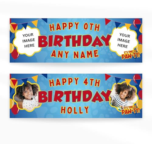 Personalised Paw-ty Birthday Banner – Custom Name & Photo | Cartoon Inspired Banner | Pet Patrol Party Decoration | Party Decor For Kids