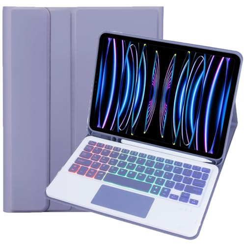Custodia con tastiera per iPad Air di quarta/quinta generazione | iPad Air da 11 pollici (M2/M3/M4), custodia a libro con tastiera Bluetooth wireless | Tastiera retroilluminata | Mouse touch