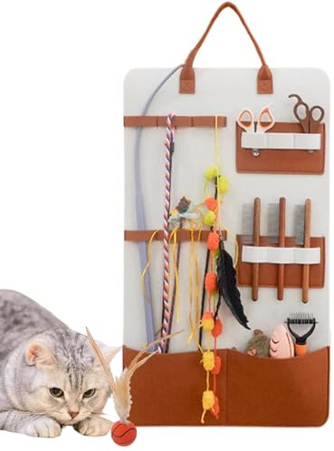 Manolyee Cat Wand Holder - Cat Teaser Toy Wall Storage Bag,Pet Supplies Organization Wall Mount Pockets Home Decor for Kitten Accessories Catnip Treats Grooming Brush Pet Comb