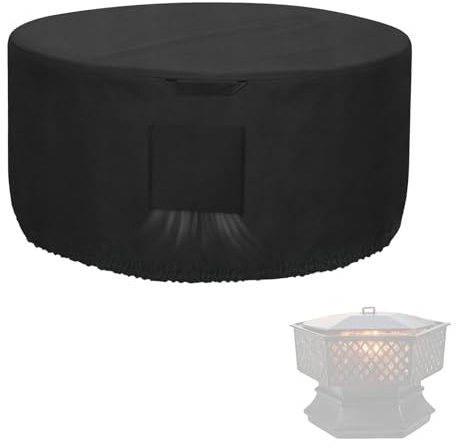 Kovshuiwe Round Fire Pit Cover Φ63xH62cm, 420D Fabric Waterproof and Resistant, Outdoor Fire Bowl/Table Cover, Gas Fire Pit Cover