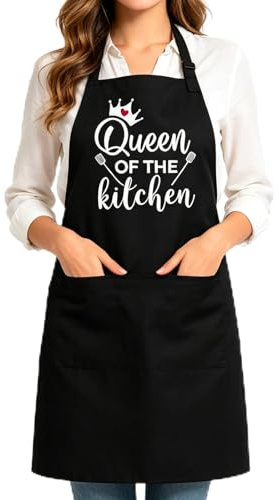 SongBuydn Kochschürze Damen Mit 3 Taschen, Küchenschürze Damen, Schürze Personalisiert, Schürze Für Kochen, Backen Und Grillen, Praktische Küchenschürze Schwarz