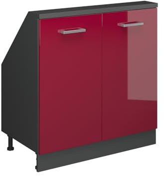 Vicco Mobile cucina sottotetto R-Line, Rosso lucido/antracite, 80 cm con 2 porte