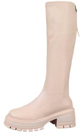 Generisch Stivali alti al ginocchio, eleganti stivali invernali da donna, con plateau, beige., 36.5 EU