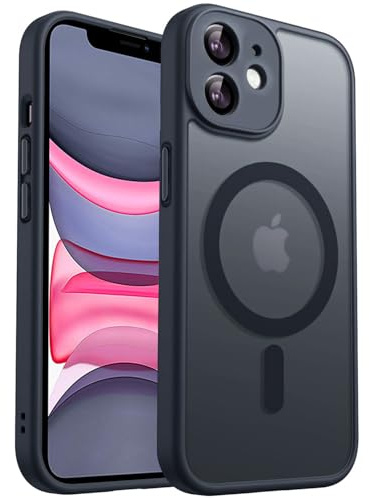 E-Lush für iPhone 11 Hülle für MagSafe, Vollständiger Kameraschutz, Eingebauter Magnetisch Handyhülle für iPhone 11, Stoßfest Kratzfest Transluzente Matt Case Schutzhülle, Schwarz