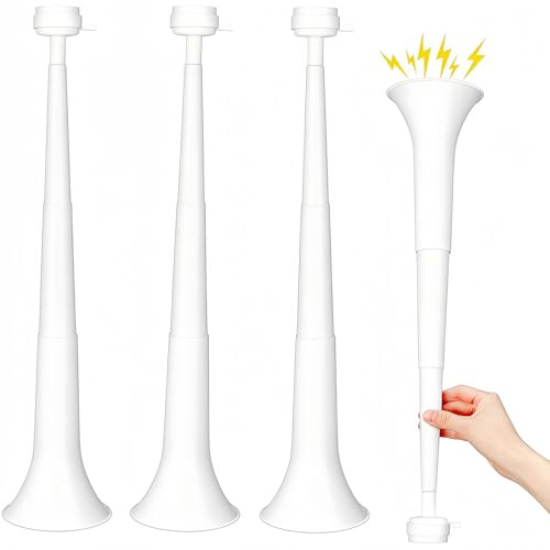 GCQJOQ 4 Pcs Collapsible Stadium Horn for Adult, 21 Inch Vuvuzela Plastic Trumpet, for Sporting Events Football Carnival Party, White