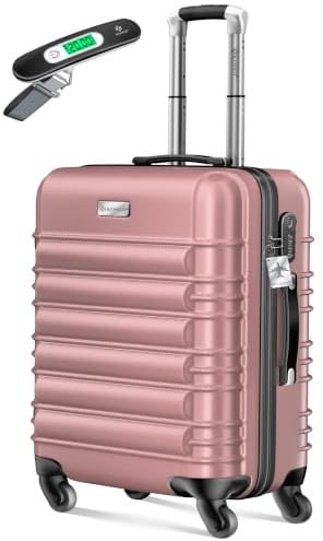 KESSER® Handgepäck Reisekoffer 55L Hartschalen-Koffer Inkl. Kofferwaage + Gepäckanhänger | Trolley Gepäck Rollkoffer Zahlenschloss 4 Rollen ABS-Hartschale Teleskopgriff, 55x40x25cm, Himbeerrosa