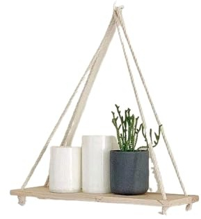AYWTIUN Schwebende Regale Hölzerne Schaukel for Aufhängen, Hanfseil, Wandregal, montiert, schwimmende Wandregale, for Zuhause, Wohnzimmer, Pflanzentablett, Lagerung, Gartendekoration(1Pc Beige)