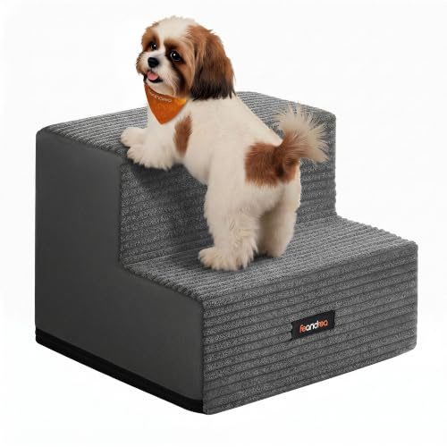 Feandrea Hundetreppe, 2 Stufen, aus Schaumstoff, 30 x 38 x 28 cm | Katzentreppe, Hunderampe für Kleine Hunde, Waschbare Haustiertreppe, Schiefergrau, BADDI Kollektion PPS022GN01