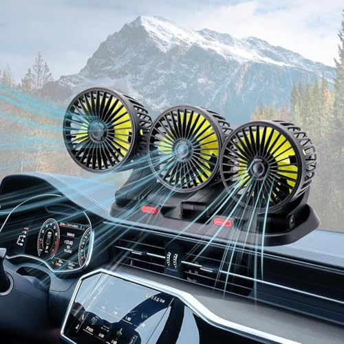 KQWVZ Auto Ventilator 12V, Auto Kfz Lüfter mit 360 Grad Drehbarer Saugnapf, Dreiköpfiger Ventilator Für Auto mit 2 Geschwindigkeiten, Autoventilatoren 12v Zigarettenanzünder, für LKW, Lieferwagen,SUV