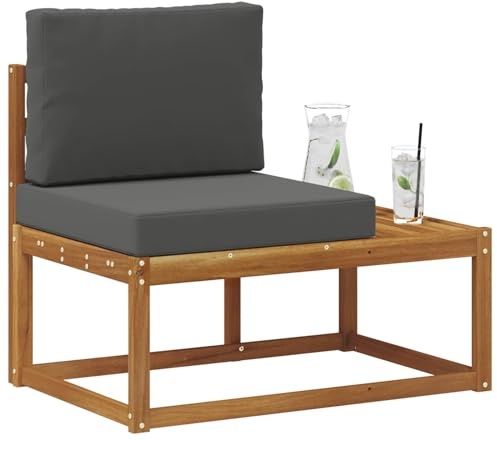 vidaXL Outdoor End Sofa mit Kissen Natur und Anthrazit 91 x 63 x 73 cm, Balkonmöbel, modernes Akazienholz, langlebiges wetterbeständiges Design, vielseitig für den Außenbereich
