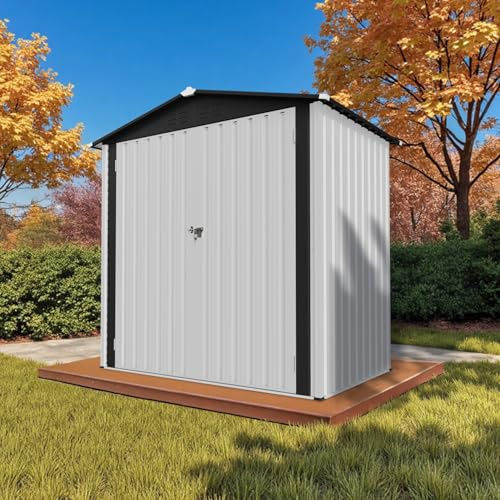 HOMAVO Abri de Jardin Métal – Cabane/Cabanon de Jardin Extérieur pour Outils, Vélos ou Moto – Abri Jardin Résistant aux Intempéries avec Grande Ouverture de Porte (Blanc, 185.4 × 107 × 180 cm)