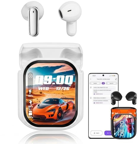 AAFGVC HTC Übersetzer Kopfhörer unterstützt 156 Sprachen,Echtzeit KI Übersetzungskopfhörer mit Farb-Touchscreen Ladeetui, Hi-Fi Bluetooth Headset für Reisen Business und Sprachlernen (Weiß)