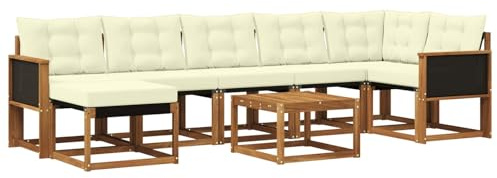 vidaXL Outdoor-Sofagarnitur mit Kissen 8 pcs Natur und Creme, Moderne Minimalistische Gartenlounge, Robuste wetterfeste Möbel, Bequeme Texilene Couch, Sitzplatz für den Garten