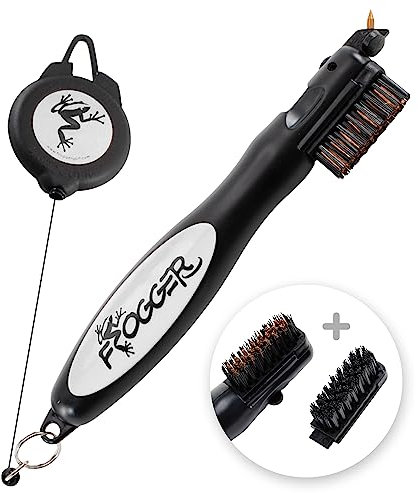 Frogger BrushPro Golf Club Cleaner with Ergonomic Grip and Retractable Cord | Sturdy Golf Brush and Groove Cleaner with Advanced Scrub Cleaning Technology for Professional Golfers | Gray