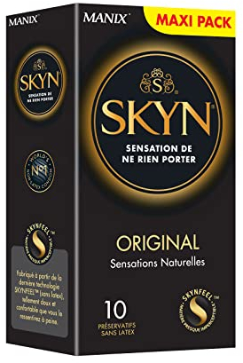 Skyn Original : Lot de 10 Préservatifs sans latex Skynfeel pour Hommes /Taille Régulière, Solides et Fins, Forme Droite et Lisse / Diamètre 53mm