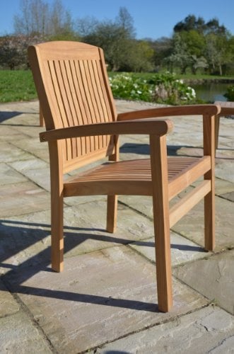 Field & Hawken - Marlborough Teak Garden Armchair | Stacking Teak Outdoor Dining Armchair | Fully Assembled