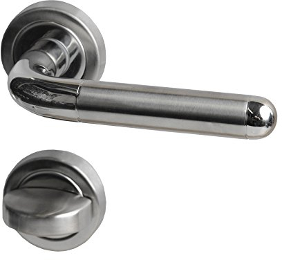 Alpertec 28020040 Edelstahl Türbeschlag WC 2farbig Rosetten für Badtüren Türklinke Türdrücker Türgriffe …, für Badezimmertüren