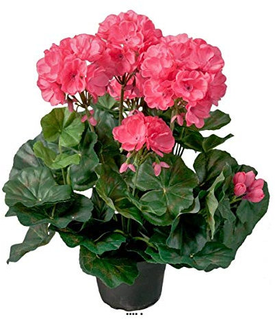 Artificielles.com - Géranium factice Rose fushia 6têtes en pot lesté H35cm belles feuilles - couleur: Rose fushia
