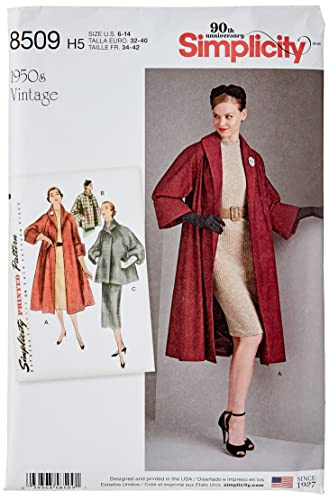 Simplicity Pattern 8509 H5 (6-8-10-12-14) Misses' Vintage Coat or Jacket, Paper, White, 22 x 15 x 1 cm