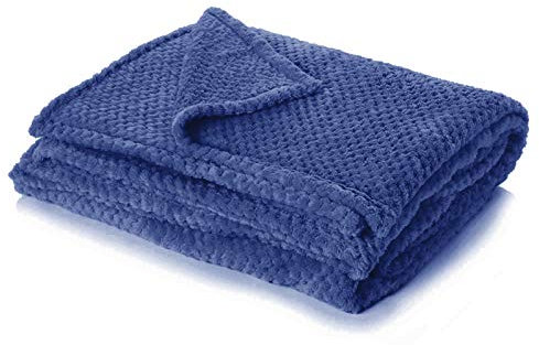 Dreamscene Sofa Throw Blanket, Soft Cosy Warm Honeycomb Waffle Fluffy Fleece Blankets for Bed Single Bed Throws Faux Fur Navy Blue Throw for Sofa, 125 x 150cm