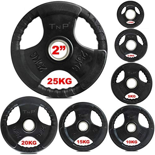 TnP Accessories. Olympic Weight Plates Rubber Coated Cast Iron Weights Plate Set – Tri Grip Radial – 1.25kg 2.5kg 5kg 10kg 15kg 20kg 25kg TriGrip Disc (15KG Pair)
