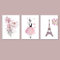 Niedliche rosa Ballerina-Tänzerin Mädchen Druck Paris Turm Blume Kunstdruck für Schlafzimmer Spielzimmer Wandkunst Dekor Drucke Kinderzimmer Dekoration 30,5 x 40,6 x 7,6 cm (Pink)